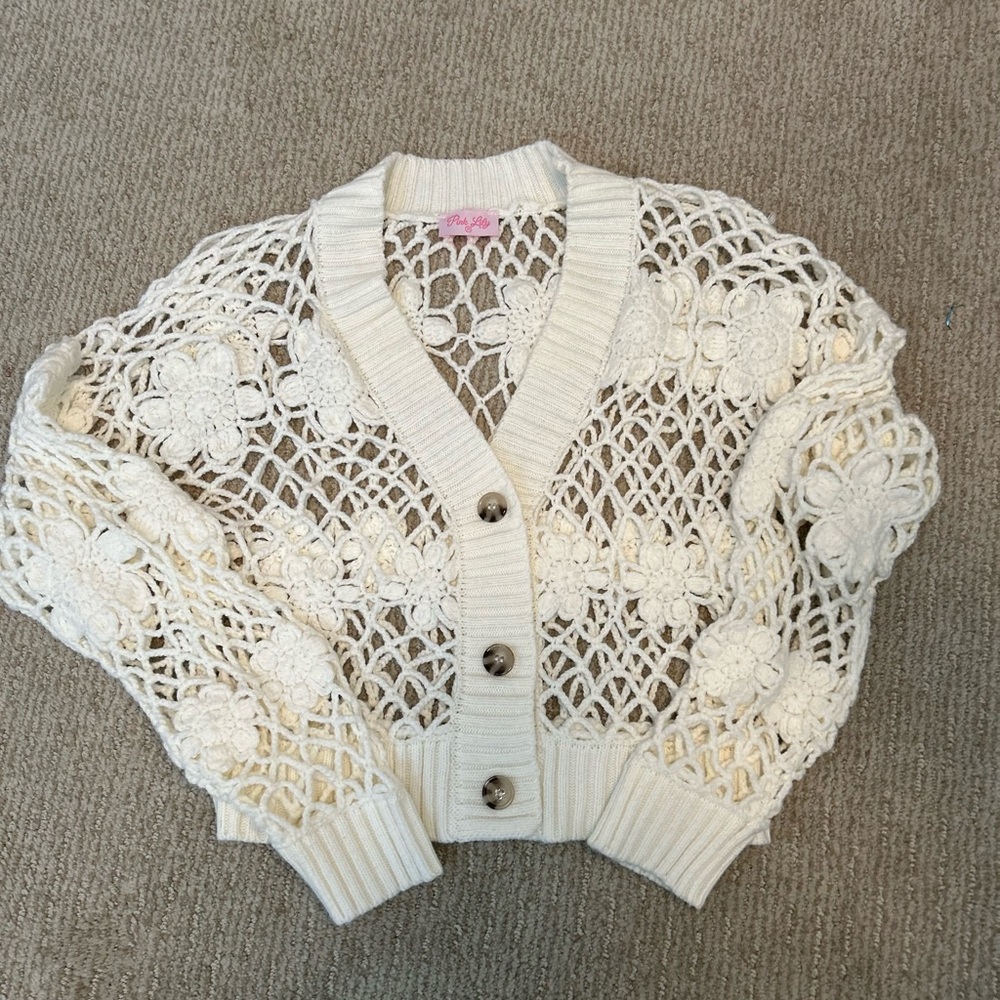Pink Lily Cream Knit Cardigan Sweater